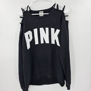 Victoria's Secret PINK black long sleeve shirt sweater xs logo open shoulder
